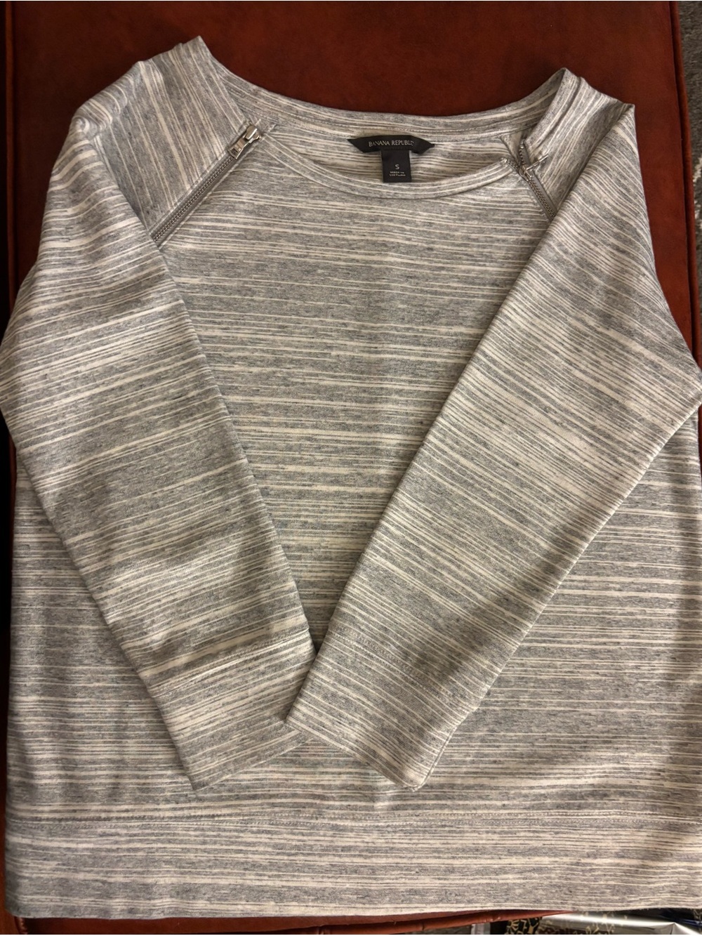 Banana Republic Heathered Gray Crewneck Sweater with Zip Accents